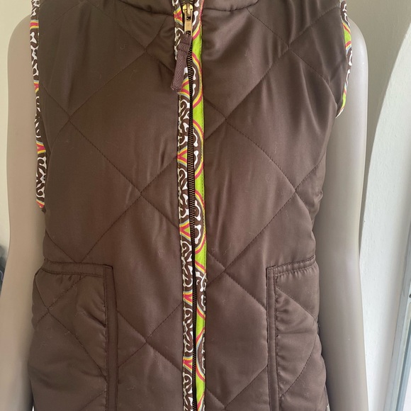 Dizzy Lizzy Brown Quilted Vest with Lime Green and Brown Lining M NWT - Picture 3 of 10
